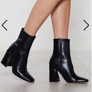 Flared Block Heel High Ankle Boots